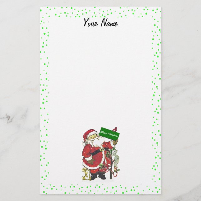 Weihnachts Weihnachtsbaum Tiere Green Polka Dots Briefpapier (Vorderseite)