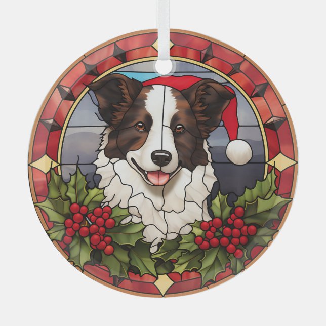 Weihnachts Weihnachtsborder Collie Dog erhalten Ornament Aus Glas (Vorderseite)