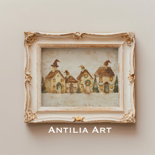 Weihnachts-Weihnachtsdorf Malerei Whimsical Xmas Poster