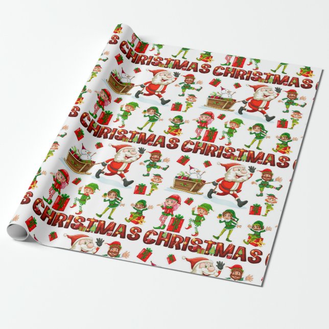 Weihnachts-Weihnachtself Weihnachtswrapping Papier Geschenkpapier (Ungerollt)