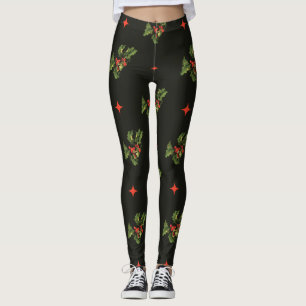 Weihnachts-Weihnachtsfeier Blätter und Sternenmust Leggings