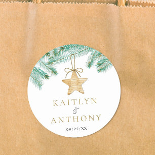 Weihnachts-Weihnachtsfeier mit Aquarellkiefern Runder Aufkleber