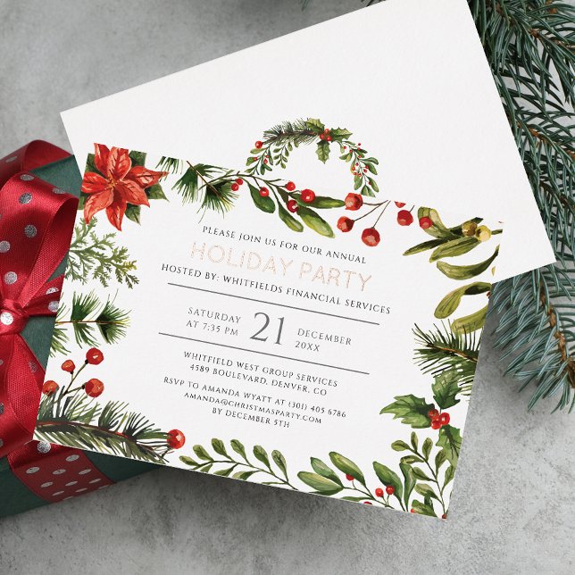 Weihnachts-Weihnachtsfeier Rose Gold Folieneinladung (Corporate Festive Christmas Party Rose Gold Foil Invitation)