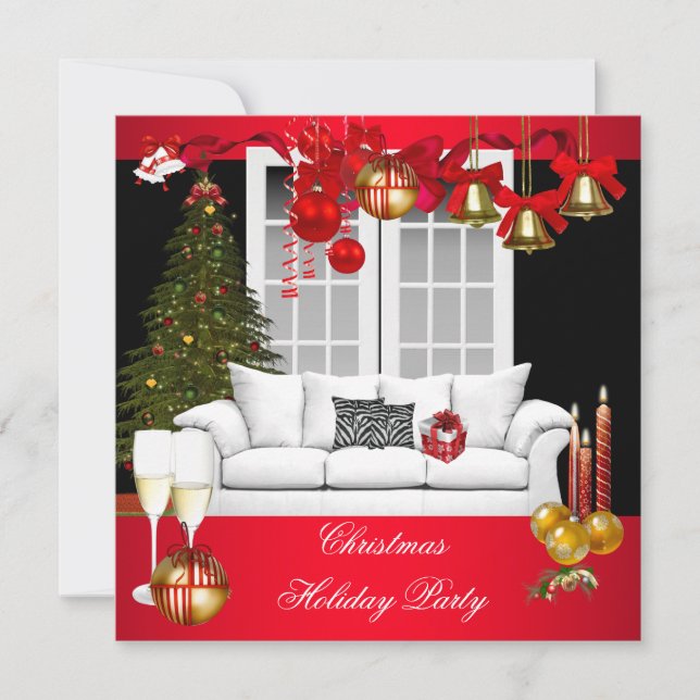 Weihnachts Weihnachtsfeier Rote weiße Bälle Einladung (Vorderseite)