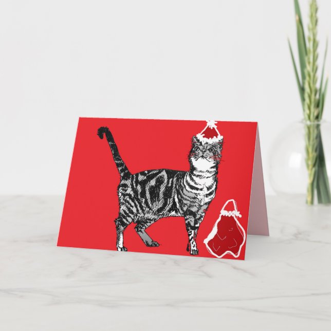 Weihnachts Weihnachtsfeiern Stripte Tabby Katze Ro Karte (Vorderseite)