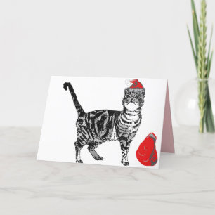 Weihnachts Weihnachtsfeiern Stripy Tabby Cat Card Karte