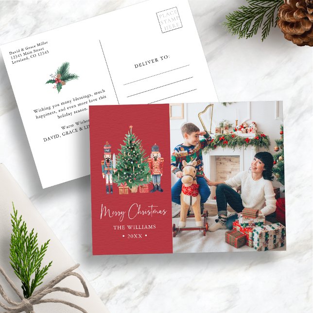Weihnachts-Weihnachtsfeiertag Postkarte (Red Nutcracker Christmas Photo Holiday Postcard
)