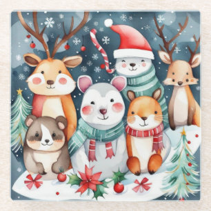 Weihnachts-Weihnachtsfeiertage - niedliche Tiere Glasuntersetzer