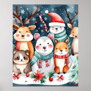 Weihnachts-Weihnachtsfeiertage - niedliche Tiere Poster