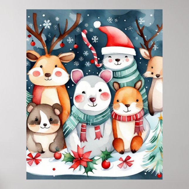 Weihnachts-Weihnachtsfeiertage - niedliche Tiere Poster (Vorne)