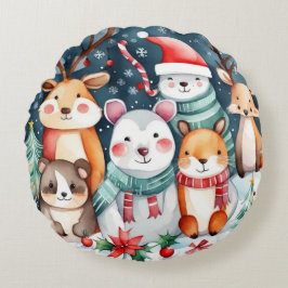 Weihnachts-Weihnachtsfeiertage - niedliche Tiere Rundes Kissen