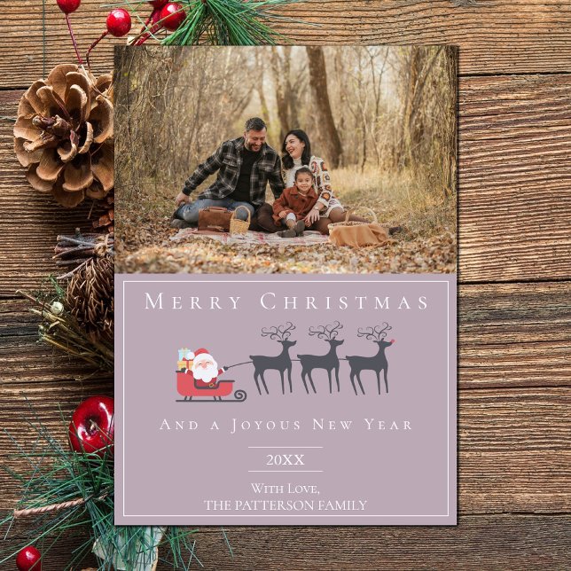 Weihnachts-Weihnachtsfest im Weihnachtsmann | Rosa Feiertagskarte (Pink Santa's Sleigh Christmas Photo Holiday Card)