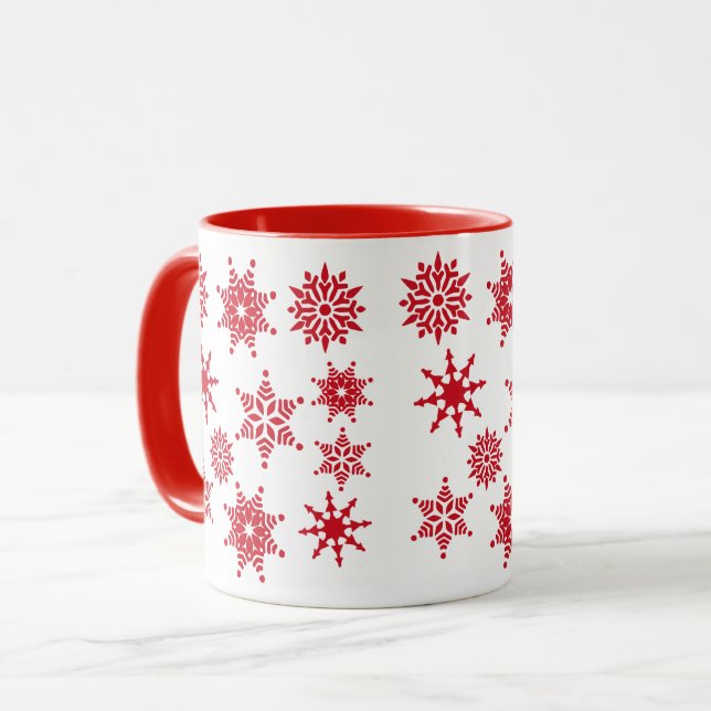 Weihnachts-Weihnachtsfest Weißes Rotes Schneeflock Tasse (Vorderseite Links)