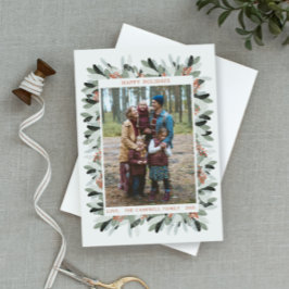 Weihnachts-Weihnachtsfoto-Kranz Blätter Berries Feiertagspostkarte