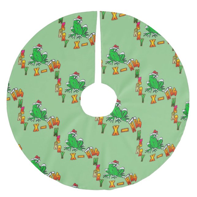 Weihnachts-Weihnachtsfrosch-Cartoon Polyester Weihnachtsbaumdecke (Vorderseite)