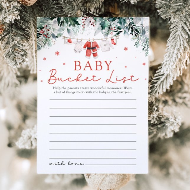 Weihnachts-Weihnachtsgeschenk-Liste Kinderduschens Einladung (Watercolor Cute Christmas Santa Baby Bucket List Baby Shower Game)