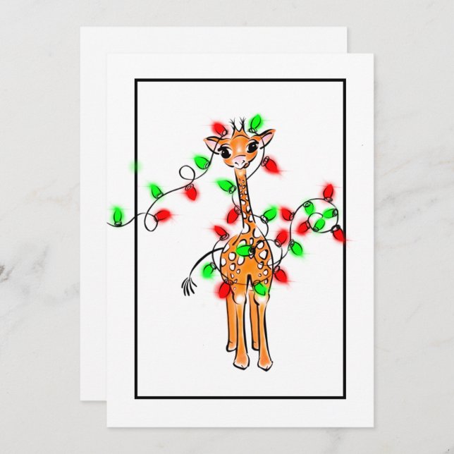 Weihnachts-Weihnachtsgiraffe, grünes rotes Tinkell Feiertagskarte (Vorne/Hinten)