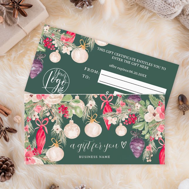Weihnachts-Weihnachtsgotteschein (Festive winter Christmas logo gift certificate on green)