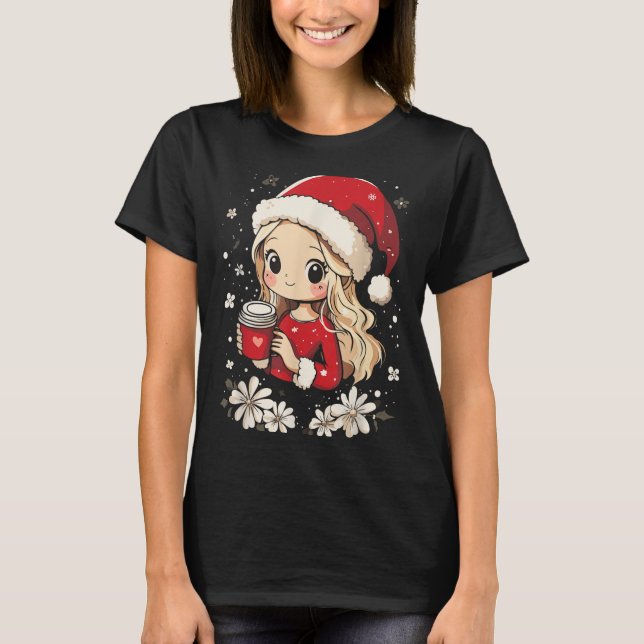 Weihnachts-Weihnachtskaffee Blume Kinder Santa Wom T-Shirt (Vorderseite)
