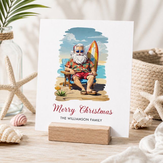 Weihnachts-Weihnachtskarte für das Surfen in Santa Feiertagskarte (Add Family Name & message on reverse to customize)