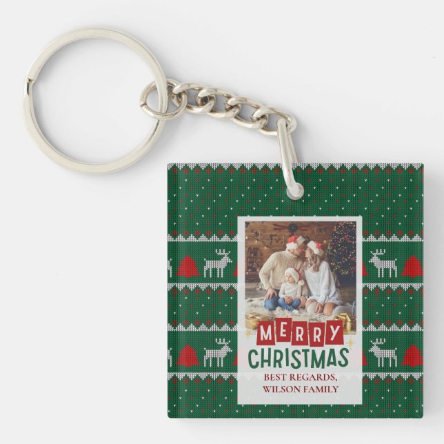 Weihnachts-Weihnachtskarte mit geneigtem Pullover Schlüsselanhänger (Vorderseite)
