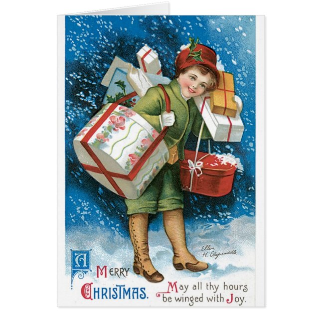 Weihnachts-Weihnachtskarte Snow Boy Geschenke Gesc (Vorne)