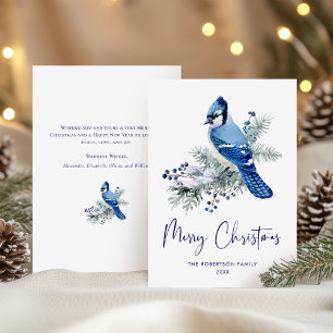 Weihnachts-Weihnachtskarte Watercolor Blue Jay Hol Feiertagskarte