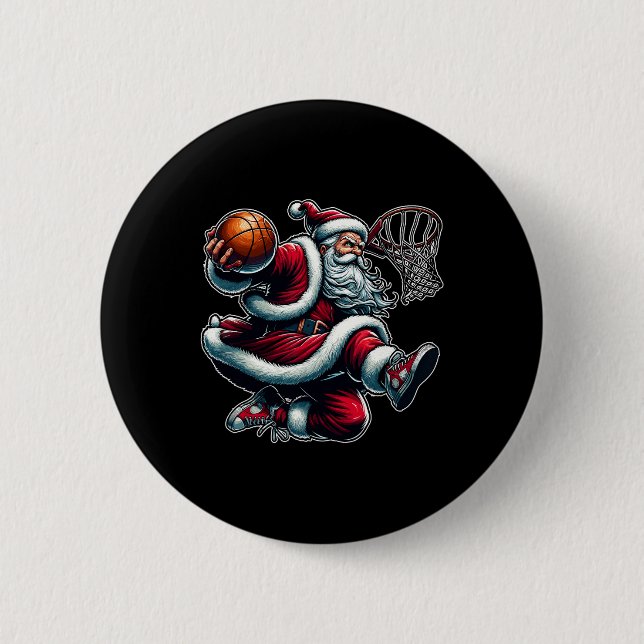 Weihnachts Weihnachtsklaus Dunking A Basketball Bo Button (Vorderseite)