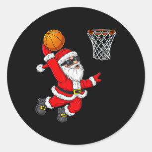 Weihnachts Weihnachtsklaus Dunking A Basketball Bo Runder Aufkleber