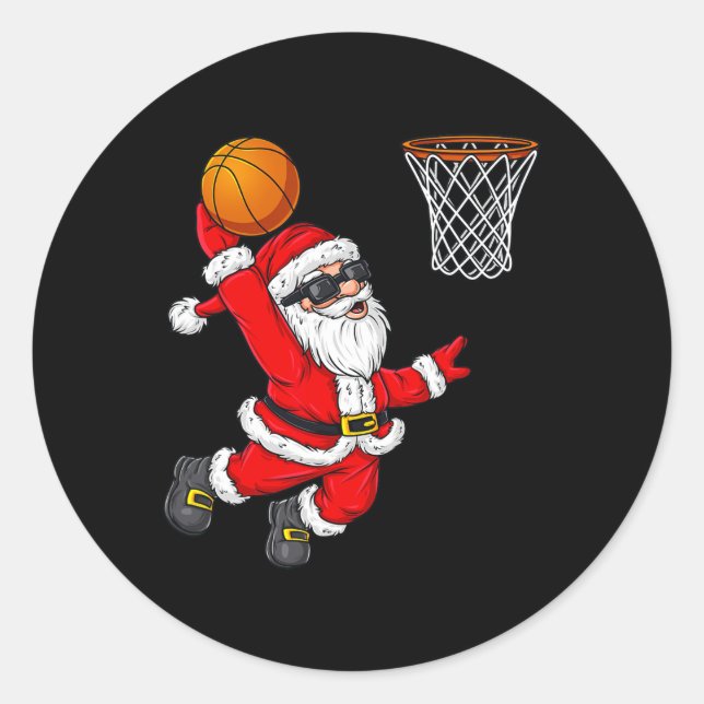 Weihnachts Weihnachtsklaus Dunking A Basketball Bo Runder Aufkleber (Vorderseite)
