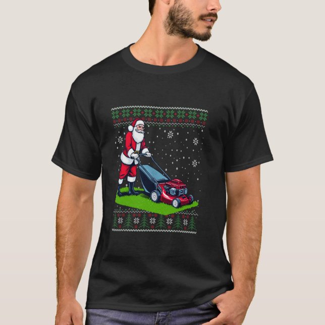 Weihnachts-Weihnachtsklaus Mowing Lawn Ugly Weihna T-Shirt (Vorderseite)