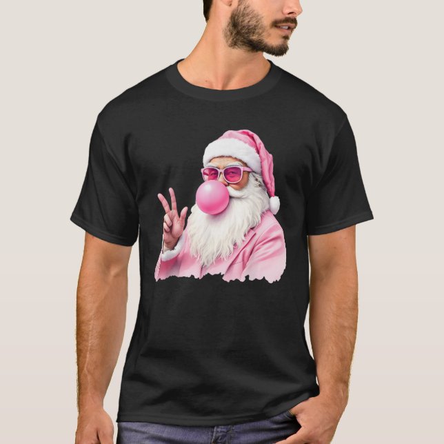 Weihnachts-Weihnachtsklaus Pink-Blase-Gummi T-Shirt (Vorderseite)