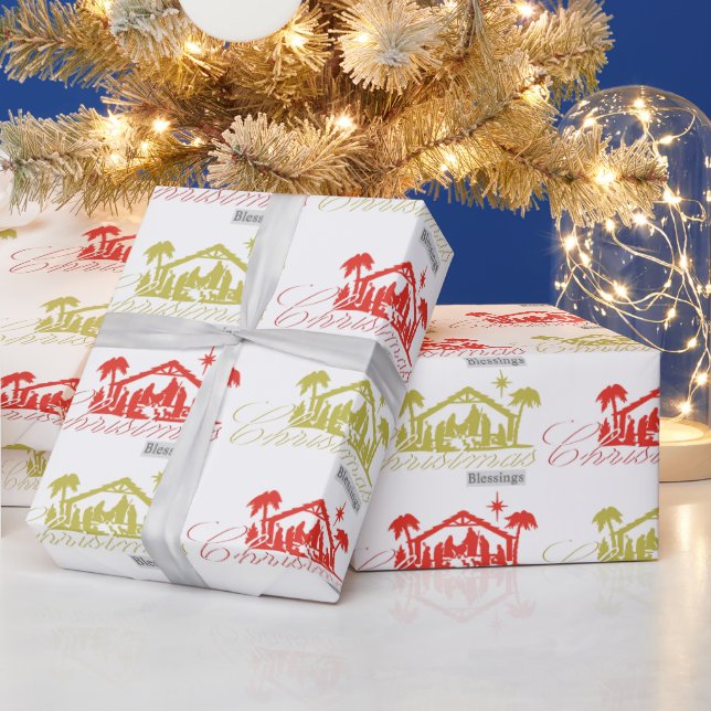 Weihnachts-Weihnachtskrippen in Rot und Gold Geschenkpapier (Feiertage)