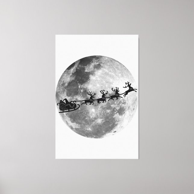 Weihnachts-Weihnachtsmann fliegt über den Mond Leinwanddruck (Vorderseite)