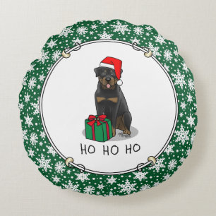 Weihnachts Weihnachtsmann Hat Rottweiler Dog Funny Rundes Kissen