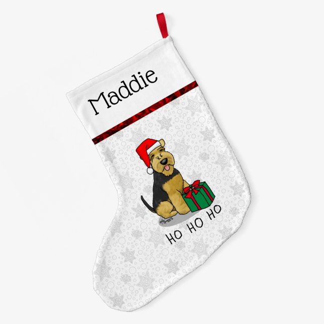 Weihnachts Weihnachtsmann Hat Welsh Terrier Dog Ni Großer Weihnachtsstrumpf (Rückseite (Hängend))