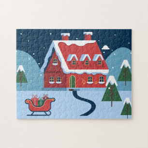 Weihnachts-Weihnachtsmann-Haus-Kind Puzzle