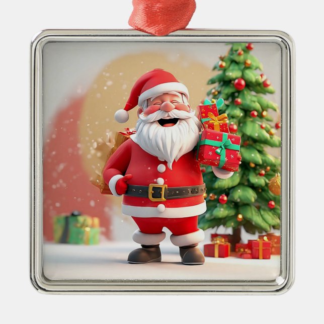 Weihnachts-Weihnachtsmann-Holding-Präsenz Ornament Aus Metall (Vorne)