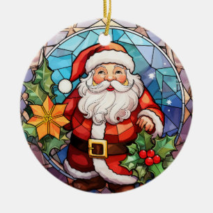Weihnachts-Weihnachtsmann im Buntglas-Stil Keramik Ornament