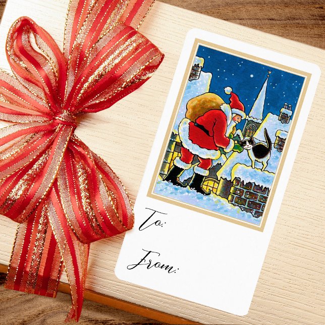 Weihnachts-Weihnachtsmann-Katzen-Geschenkaufkleber (Von Creator hochgeladen)