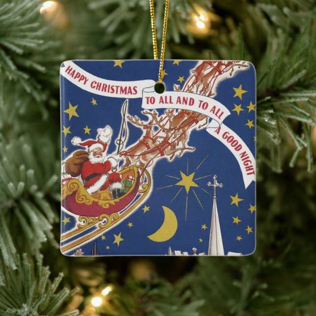 Weihnachts-Weihnachtsmann mit Rentier Keramikornament (Baum)