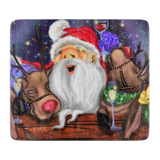 Weihnachts-Weihnachtsmann mit Rentierspass Schneidebrett (Vorderseite)
