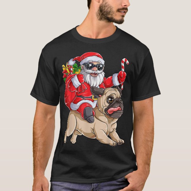 Weihnachts-Weihnachtsmann Mops Weihnachtsjunge Mäd T-Shirt (Vorderseite)