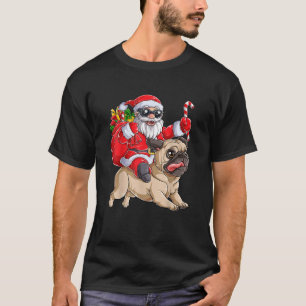 Weihnachts Weihnachtsmann Reiten Mops Xmas Jungs M T-Shirt