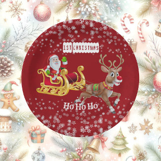 Weihnachts-Weihnachtsmann-Rentier-Schlitten Ho-Ho- Pappteller