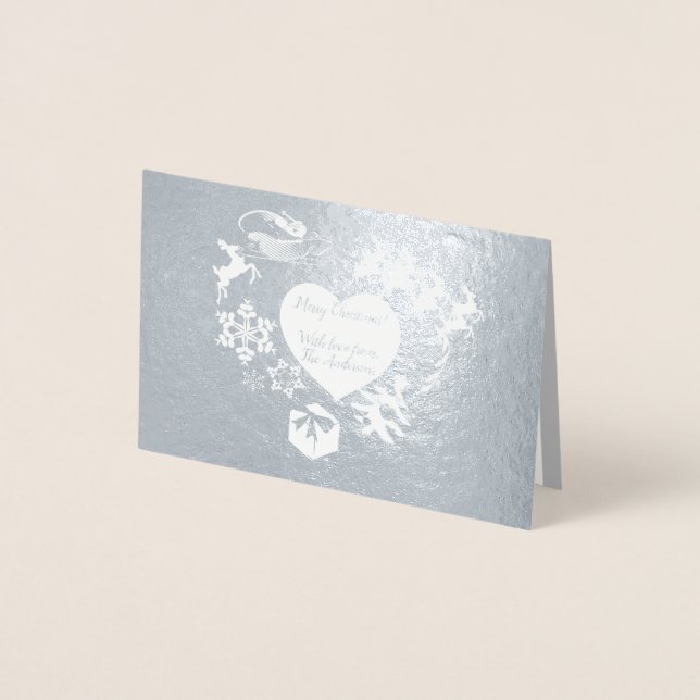 Weihnachts-Weihnachtsmann-Rentier-Silberfolienkart Folienkarte (Vorderseite)