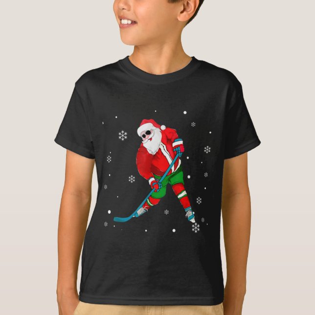Weihnachts-Weihnachtsmann-Spieler Eishockey-Funny  T-Shirt (Vorderseite)