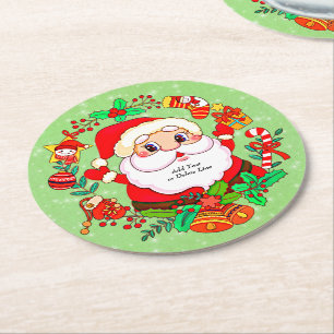 Weihnachts Weihnachtsmann Strumpf Cane Present Hol Runder Pappuntersetzer