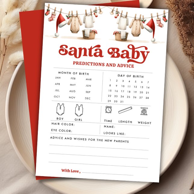 Weihnachts-Weihnachtsmann-Vorhersagen Advice-Game- Einladung (Christmas Santa Baby Predictions Advice Game Card)