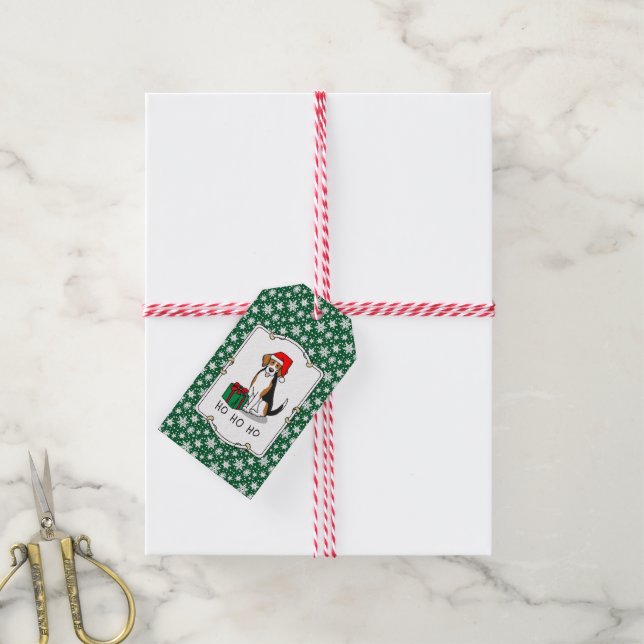 Weihnachts-Weihnachtsmannmütze Beagle (Tri-Farbe 3 Geschenkanhänger (Mit Garn)